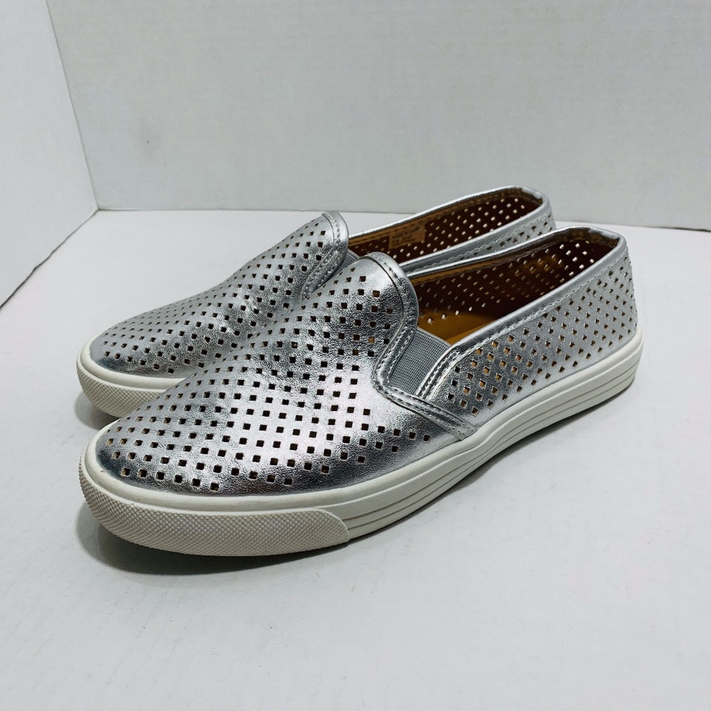 J. CREW Silver Slip-on Perforated Casual Sneakers